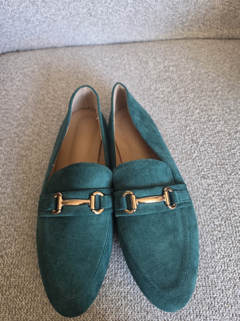 Faux Suede Loafers Green Gold Sz 41 - Picture 5 of 6
